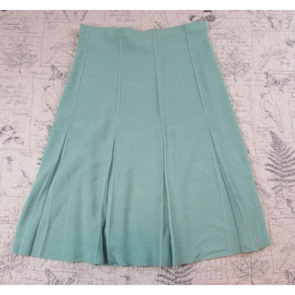 VTG Castleberry knit Skirt Suit Aqua Gold btn Pleated Union Church USA petitie 8 - Picture 6 of 10